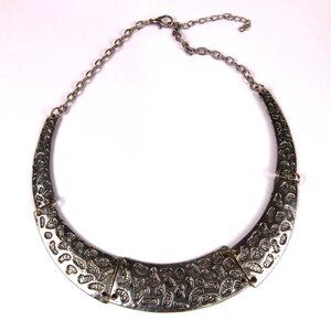 Silver Tone Half Moon Bib Necklace with Leopard Print Pattern